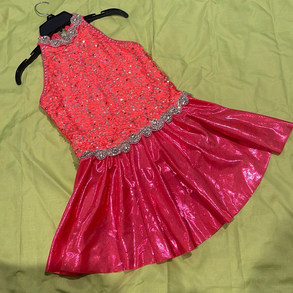 Curtain Call jazz child XL, coral sequin Big bow!!
